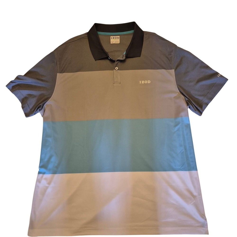 IZOD Golf Polo Shirt Mens XXL Gray Blue Colorblock Performance Short Sleeve